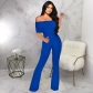 Straight shoulder solid color jumpsuit with waistband K10677