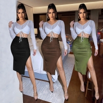 Women's Fashion Sexy Skirts Solid Color Pleated Thigh Skirts GH 089