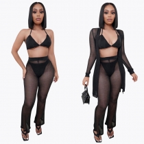 Women's Spring/Summer Fashion Fashion Sexy Mesh Perspective Suit Four-piece Set LS6430