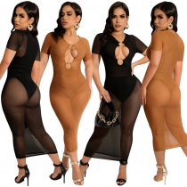 Women's Sexy Slim Fit Solid Mesh Dress FE235