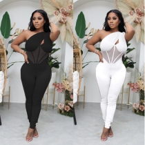 Fashionable mesh panelled jumpsuit with chest pad XY88112