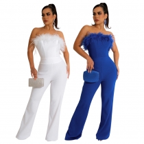 Fashion solid color wide leg pants Casual sleeveless tube top jumpsuit CY90008