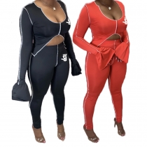 Plus Size Women's Personality Long Sleeve Line Sports Suit DY6624S1