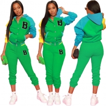 Fashion snap thread letter hooded suit Y1186