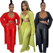 Women's sexy, fashionable and comfortable pleated cloth long cape wide leg pants 3-piece set XM9160