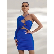 Sexy one shoulder strapless long sleeve V-neck cut out women's dress ZY22218