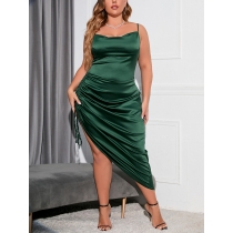 Oversized women's suspender dress sexy color pile neck pleated backless dress PLU5286A