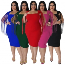 Oversized Women's Dress Sexy Tassel Sleeveless Temperament Slim Fit Dress N7791