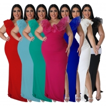 Solid Color Slim Fit Slim Wrap Hip Elastic Dress Banquet Dress N7801