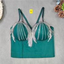 Diamond pendant with tassel chain on the outside, small tank top with a sense of design for niche lingerie, one piece bra, spicy girl top KNN8115