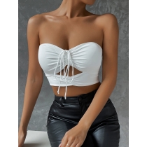 Drawstring Tank Top Wrapped Chest Women's Sexy Hollow Out Ultra Short Top Women's Underlay Bra ZY22287