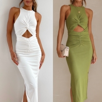 Slim Fit Split Dress Sleeveless Women's Dress YL2317