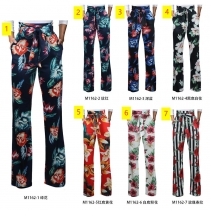 Casual wide leg pants with high waist printed pants M1162