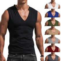 Men's Solid V-Neck Tank Top Casual Breathable Sleeveless T-shirt Vest YFY23058