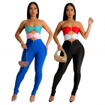 Fashionable contrast color patchwork solid color bra slim fitting jumpsuit for women CY900557