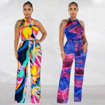 Women's printed sexy sleeveless strapless jumpsuit pants OS6874