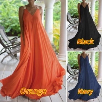Orange V-neck Dress Large Strap Dress LY018