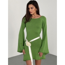 Long sleeved knitted backless sexy dress FQD1960