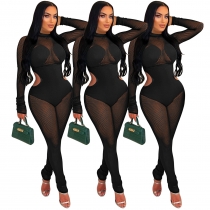 Perspective Mesh Spliced Hollow Out Sexy Nightclub Jumpsuit Q23Y8465