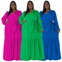 Long sleeved solid color dress N7980