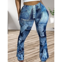 Imitation denim patterned flared pants HY5351