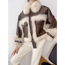 Fox fur patchwork faux fur motorcycle retro loose jacket T659787434781