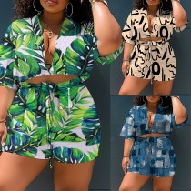 Two piece printed short sleeved shorts set N8019
