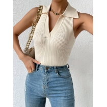 Polo neck ice silk top sleeveless knitted vest YZ080