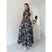 High slit printed sleeveless long skirt YLY10513