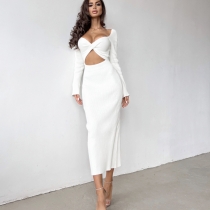 Wear long sleeved knitted dresses in front and back WH230205