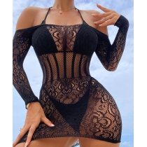 Sexy lingerie mesh dress with hollowed out backless one shoulder dress YD60253