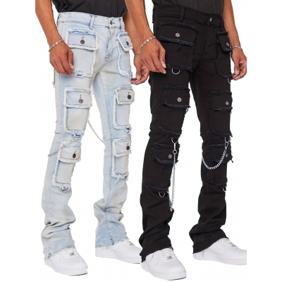 Men's denim straight leg pants elastic workwear denim straight leg pants CK3010