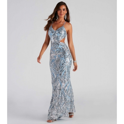 V-neck sequined evening gown dress RY0221