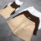 Solid Color Slim Fit Sleeveless Crop Vest Loose Straight Casual Shorts Set K21S13113