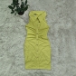 Slim Fit Pleated Lapel Sleeveless Solid Color Pack Hip Dress Four Colors Available YY6599