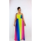 Sexy Fashion Colorful Stripes Adjustable Round Neck Design Strap Sling Dress z9111
