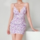 Floral Sling Dress V-Neck Fashion Sexy Sweet Little Fragrance Short Skirt YL22038