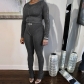 Fashion Reverse Design Slim Fit Long Sleeve Top Casual Pants Set K21S09003
