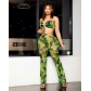 Sling Tie Rope Mesh Print Trousers Wide Leg Pants Sexy Suit S802