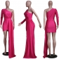 Fashion Casual Slanted Shoulder Irregular Solid Color Dress Party Evening Dress S812