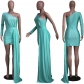 Fashion Casual Slanted Shoulder Irregular Solid Color Dress Party Evening Dress S812
