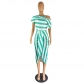 women's striped off shoulder irregular dress y6655