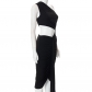 Irregular one-shoulder sexy open-waist pleated one-step skirt E22DS173