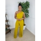 Fashion Casual One Shoulder Back Invisible Zipper Sleeveless Wide Leg Jumpsuit WY6888