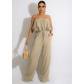 Women's Solid Color Sleeveless Casual Wrap Chest Ruffle Jumpsuit TS1211