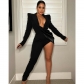 Fashion New Sexy Solid Color Tight V-Neck Long Sleeve Jumpsuit X5813