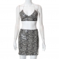 Sexy Cropped Navel Haltered Strap Snake Print Short Skirt Suit Y22ST305