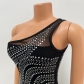 Women's sexy tight-fitting mesh see-through nightclub hot drill dress OS6720