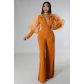 V-neck mesh puff sleeves temperament personality women's loose flared jumpsuit YLY9761