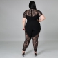 Solid Color Perspective Polyester Mesh Large Size Zipper Jumpsuit Women's One Piece Y10113